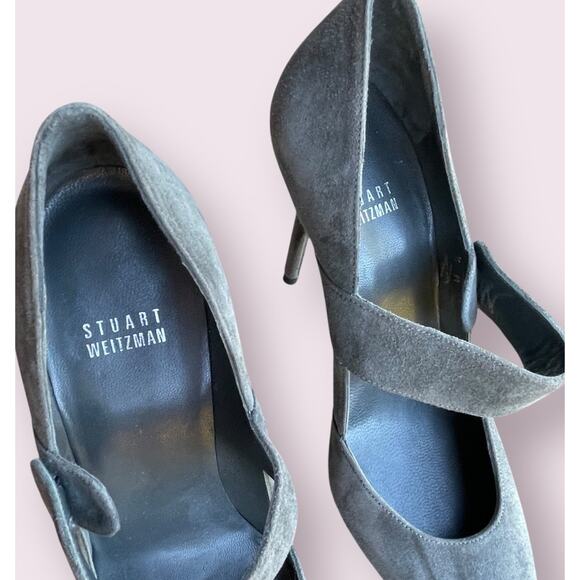 Stuart Weitzman Stiletto Pointed Toe Grey Suede Heels Pumps Sz 7.5 - Picture 10 of 13